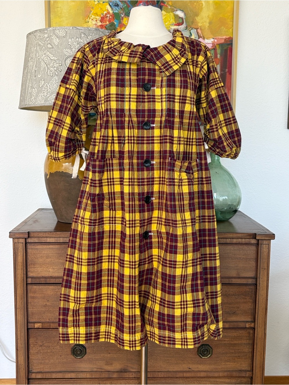 Tricot Comme des GARCONS Plaid Yellow & Burgundy Women's Button-Front Dress